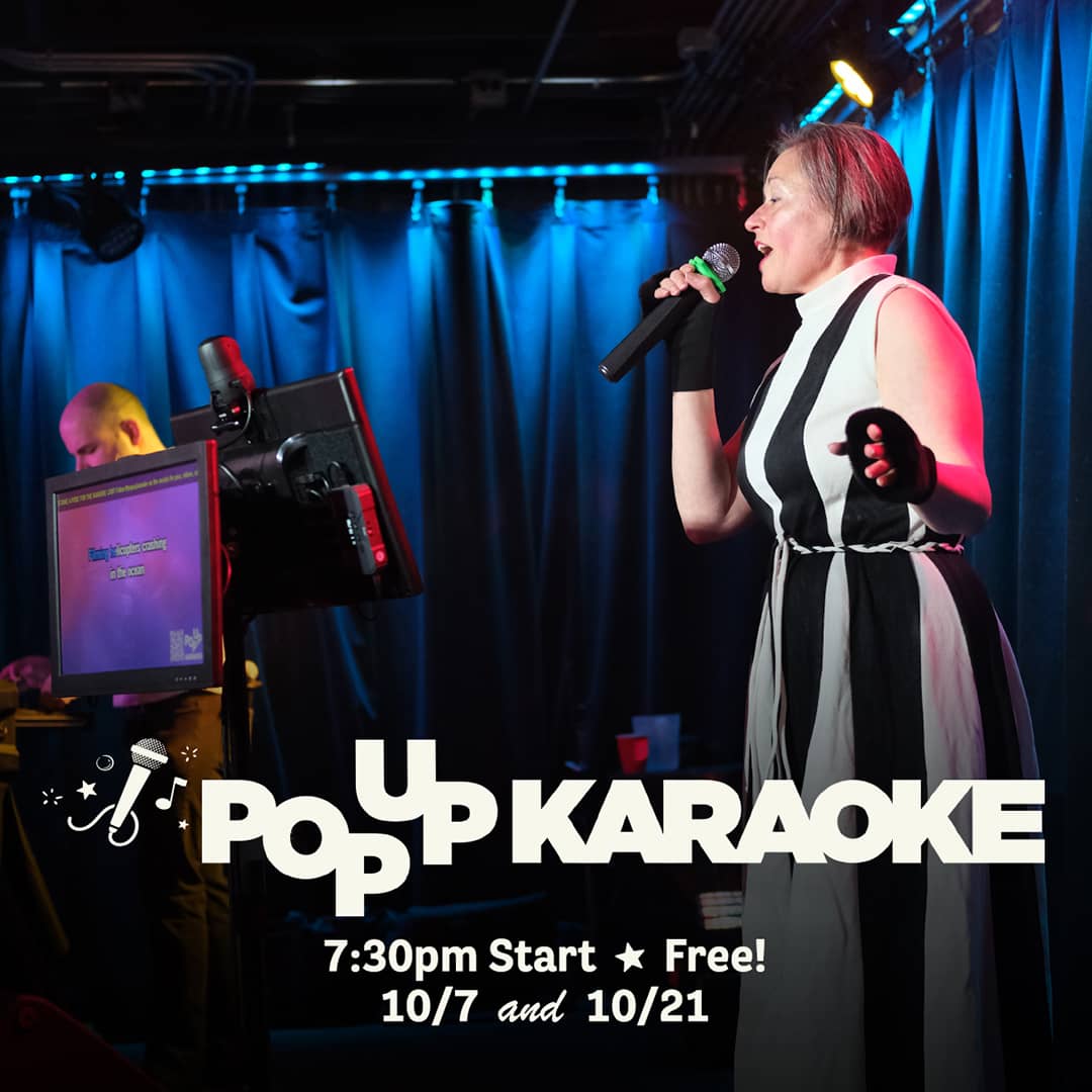 Promotional image for Pop Up Karaoke events on October 7 and October 21, 2025, at Carol's Pub