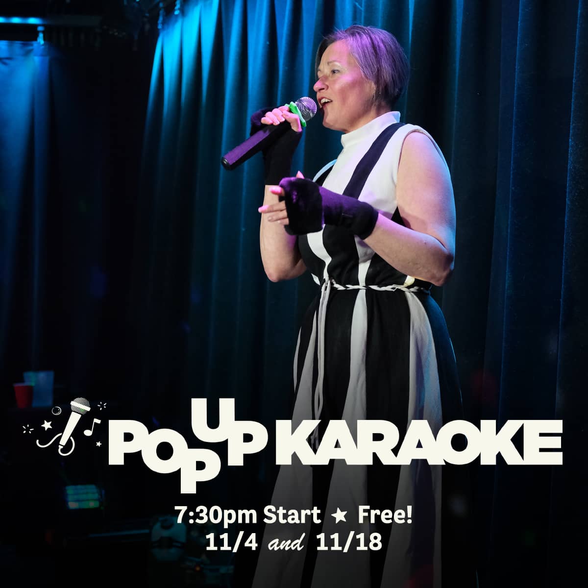 Promotional image for Pop Up Karaoke events on November 4 and November 18, 2025, at Carol's Pub