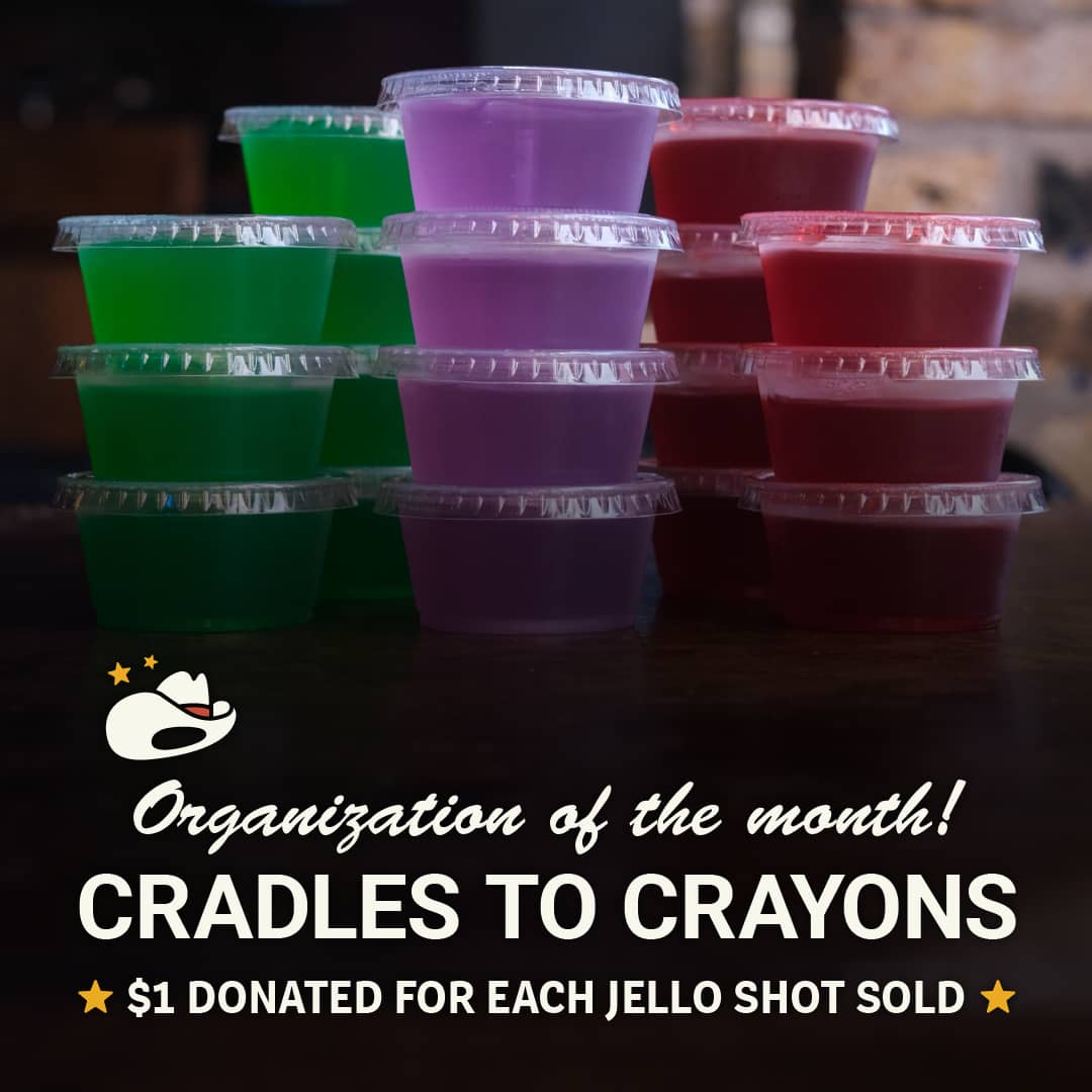 Promotional image for Carol's Pub's community initiative supporting Cradles To Crayons. $1 from every Jell-O Shot sold in November 2025 will be donated to this impactful local organization.